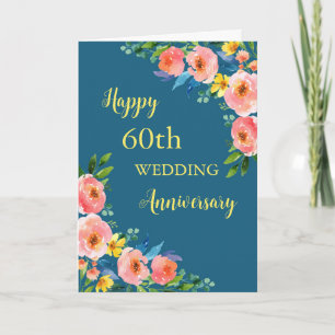 Carte d'anniversaire de 60e Mariage Watercolor Flo