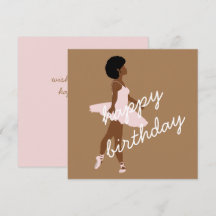 Carte d'anniversaire de ballerine afro en noir bal