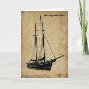 Carte d'anniversaire de bateau à voile vintage et 
