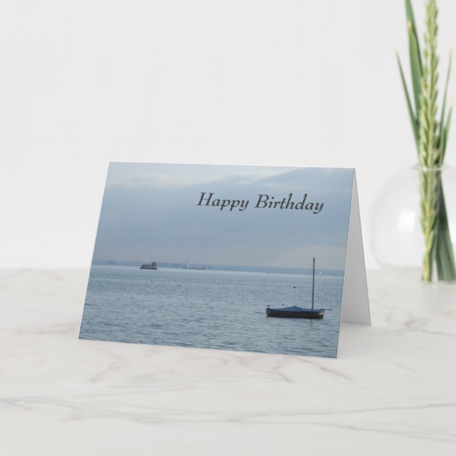 Carte d'anniversaire de bateau et port (Devant)