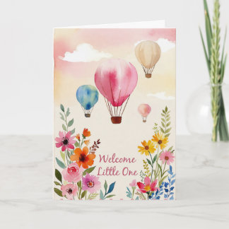 Carte d'anniversaire de bébé montgolfière florale