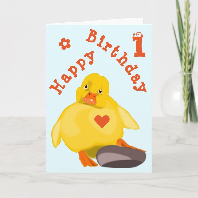 Carte d'anniversaire de canard jaune mignonne (Devant)