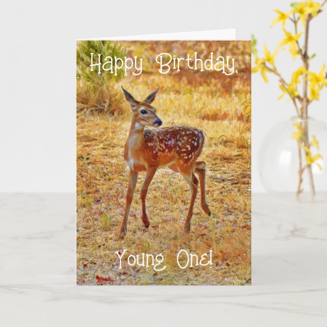 Carte d'Anniversaire de Cerf de Bébé mignonne (Fleur jaune)