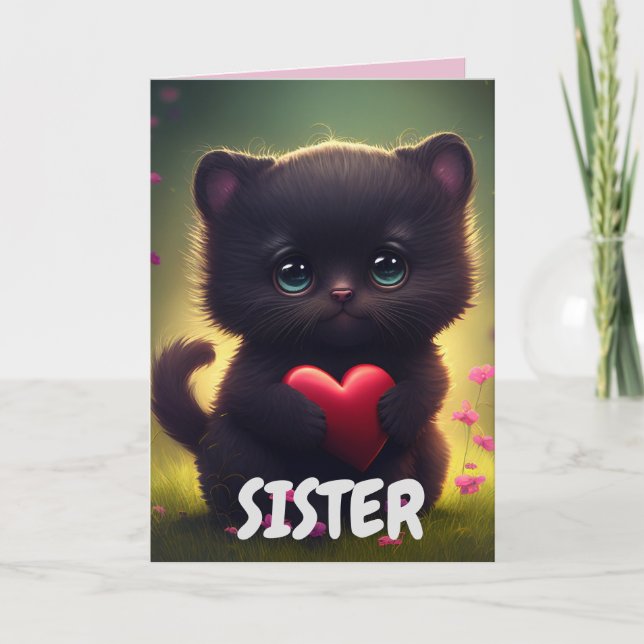 CARTE D'ANNIVERSAIRE DE CHAT DE LA SOEUR NOIRE CUT (Devant)