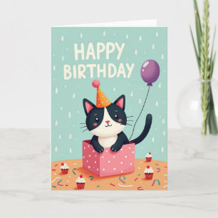 Carte d'anniversaire de chat en boîte-cadeau