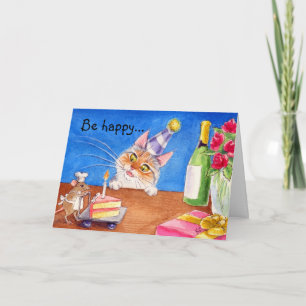Carte d'anniversaire de chat et de souris