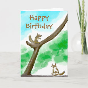 Carte d'anniversaire de chat et d'écureuil