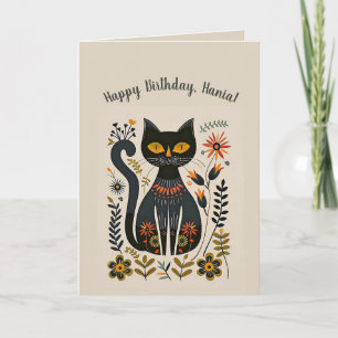 Carte d'anniversaire de chat noir de style Art pop