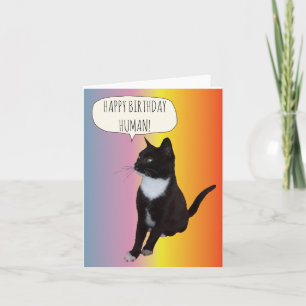 Carte d'anniversaire de chat noir et blanc personn