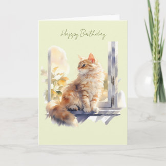 Carte d'anniversaire de chat roux/orange dans une
