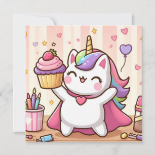 Carte d'anniversaire de chat Unicorn mignonne