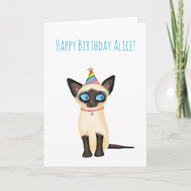 Carte d'anniversaire de chaton siamois mignonne (Devant)