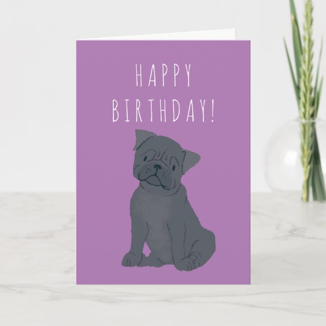 Carte d'anniversaire de chien de Carlin noir (Devant)