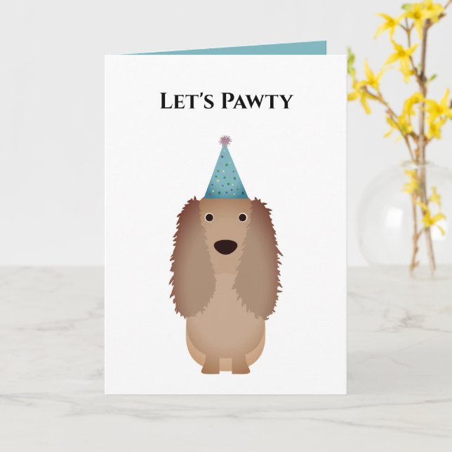 Carte d'anniversaire de chien, Pawty Cocker Spanie (Fleur jaune)