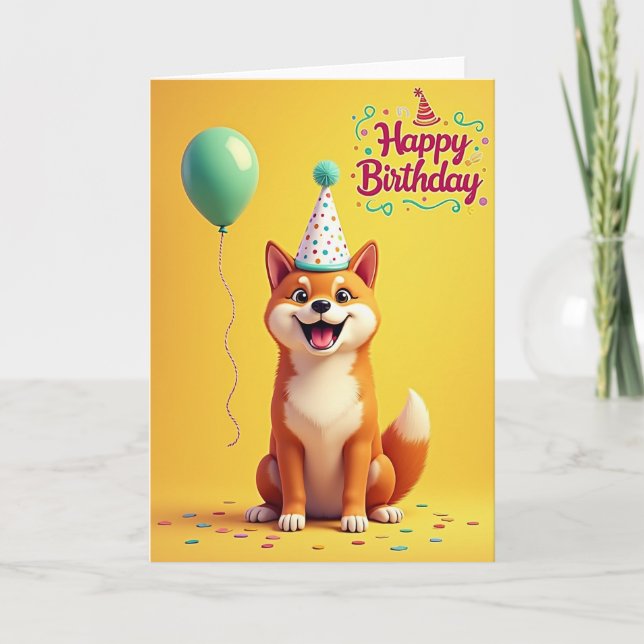 Carte d'anniversaire de chiot souriant joyeux (Devant)