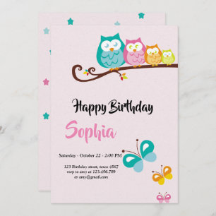 carte d'anniversaire de chouette et papillon