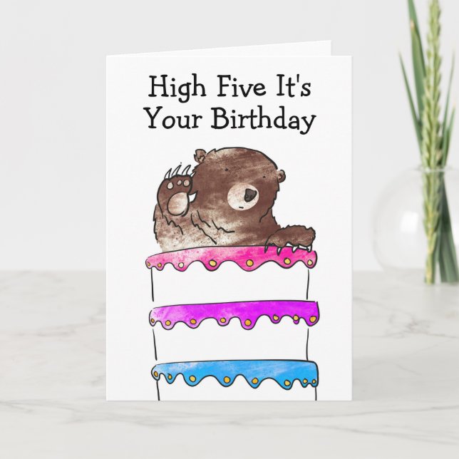 Carte d'anniversaire de cinq ours élevée (Devant)