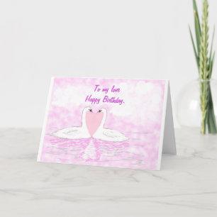 Carte d'anniversaire de coeur du couple de cygne