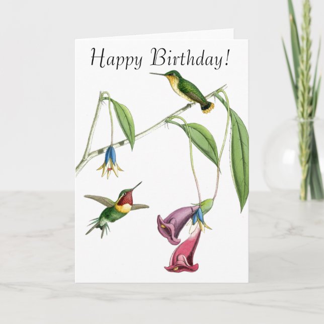 Carte d'anniversaire de colibris et de fleurs (Devant)