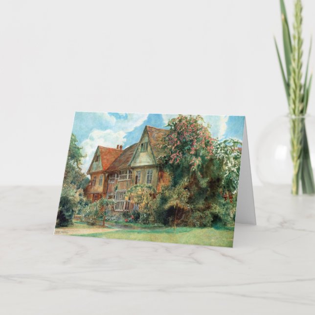 Carte d'anniversaire de cottage et de fleurs (Devant)