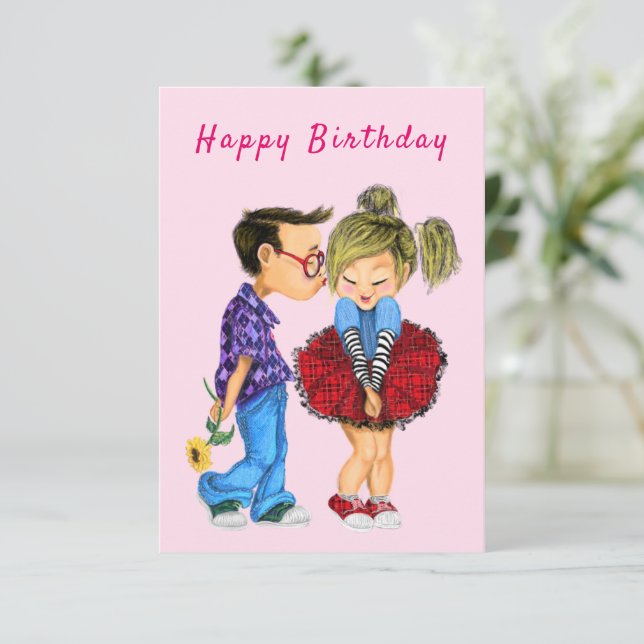 Carte d'anniversaire de couple romantique (Debout devant)