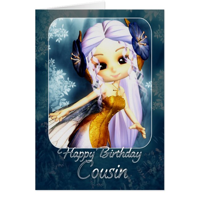 Carte d'anniversaire de cousin - fée bleue (Devant)