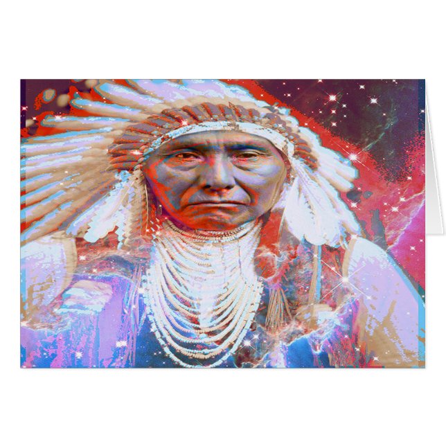 Carte d'anniversaire de Crazy Horse amérindien (Devant horizontal)