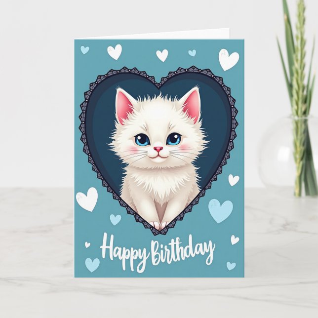 Carte d'anniversaire de créature aux yeux bleus (Devant)