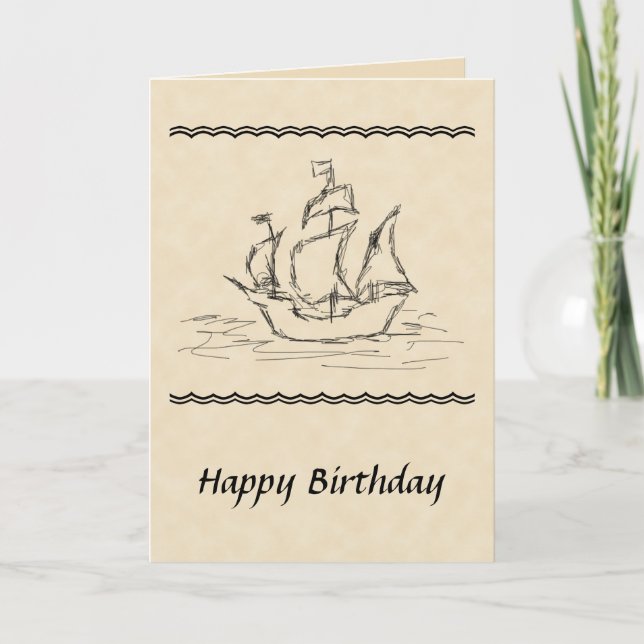 Carte d'anniversaire de croquis de bateau de (Devant)