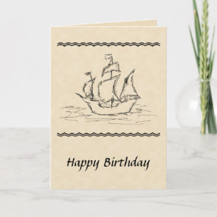 Carte d'anniversaire de croquis de bateau de