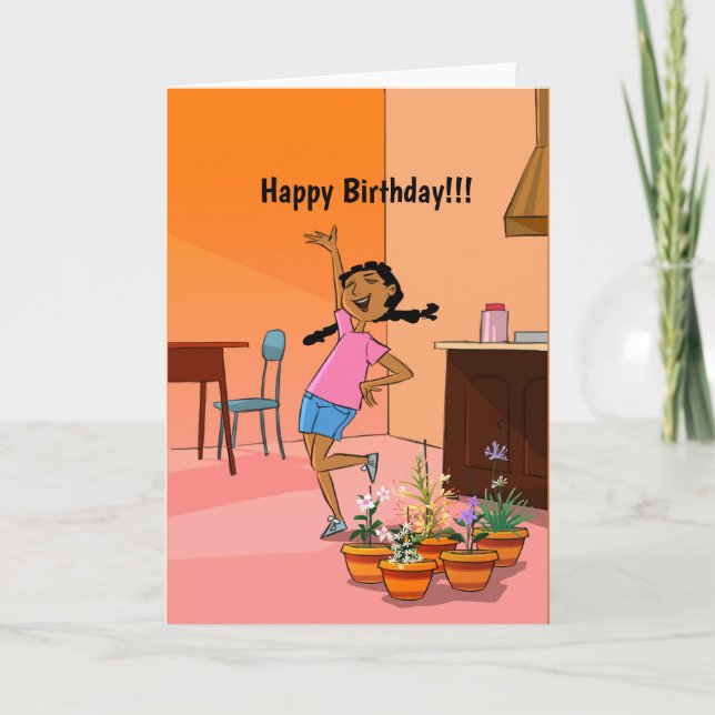 Carte d'anniversaire de design de fille heureuse (Devant)