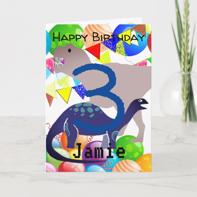 Carte d'anniversaire de dinosaure pour enfant de 3 (Devant)