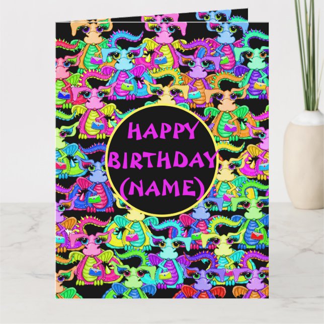 Carte d'anniversaire de dragon coloré personnalisé (Devant)