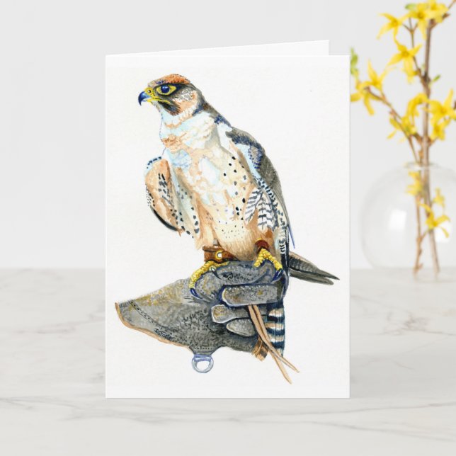 Carte d'anniversaire de faucon Lanner (Fleur jaune)