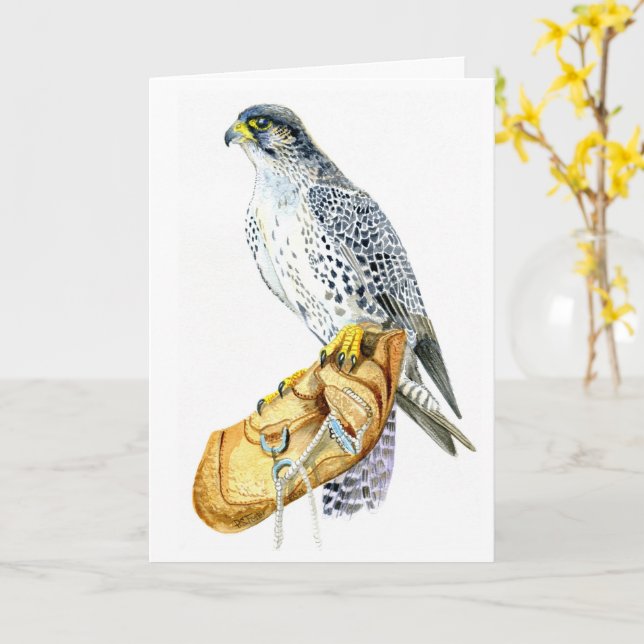 Carte d'anniversaire de faucon Saker/Gyr (Fleur jaune)