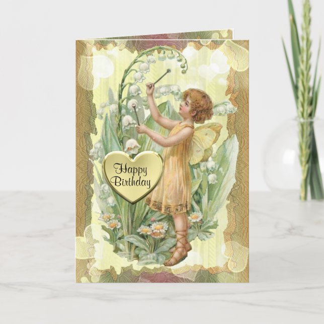 Carte d'anniversaire de fée et de muguet (Devant)