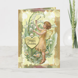 Carte d'anniversaire de fée et de muguet
