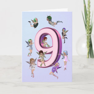 Carte d'anniversaire de fées de fleur 9ème