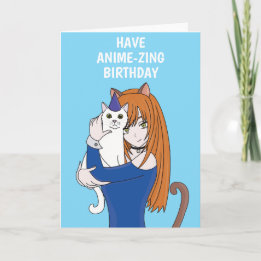 Carte d'anniversaire de fille de chat manga Anime