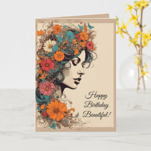 Carte d'anniversaire de fille de fleur hippie