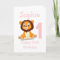 carte d'anniversaire de fille de lion mignon