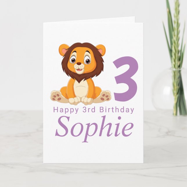 carte d'anniversaire de fille de lion mignon (Devant)