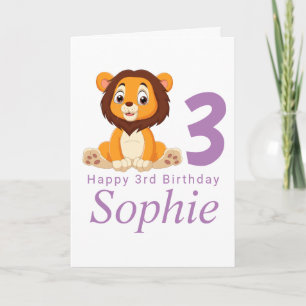 carte d'anniversaire de fille de lion mignon