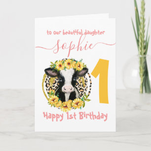carte d'anniversaire de fille de vache mignonne