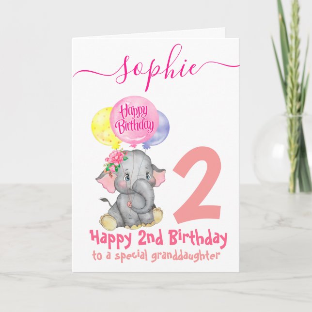 carte d'anniversaire de fille d'éléphant mignonne (Devant)