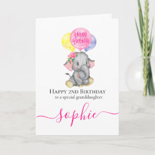 Carte d'anniversaire de fille d'éléphant rose
