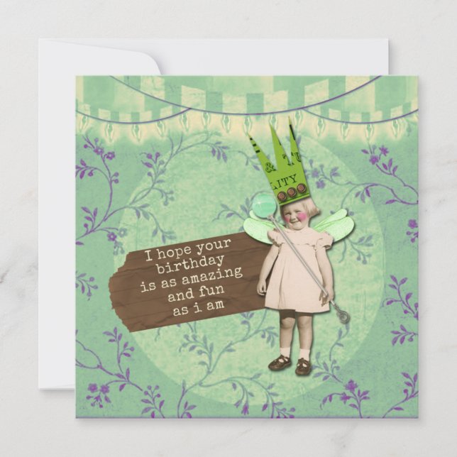 Carte d'anniversaire de fille Vintage d'art  (Devant)
