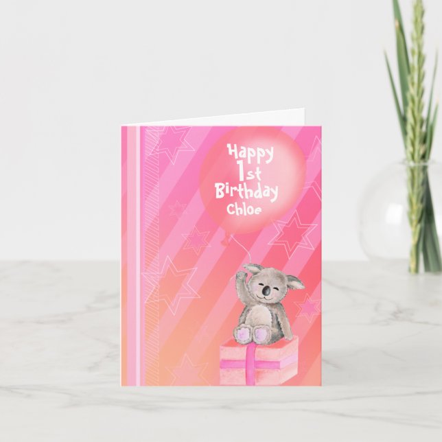 Carte d'anniversaire de filles de rose de koala (Devant)