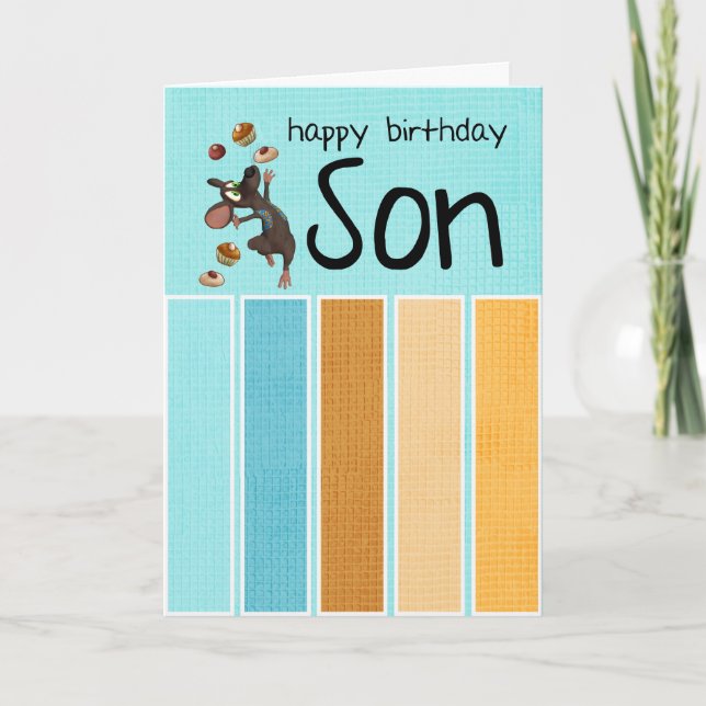 carte d'anniversaire de fils avec le gâteau et la (Devant)