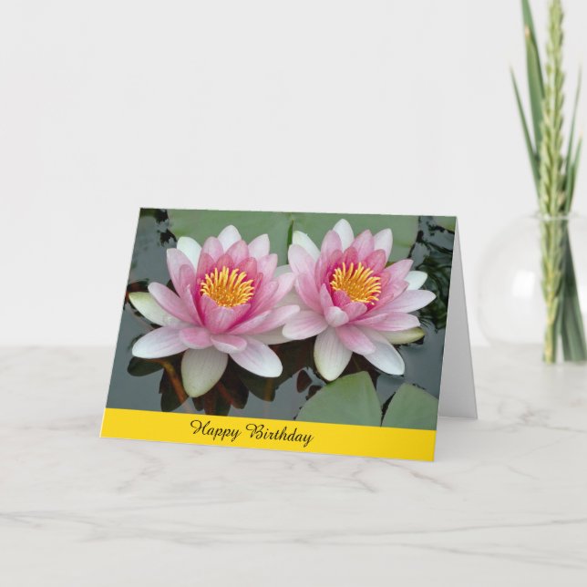 Carte d'anniversaire de flottement rose de Lotus (Devant)